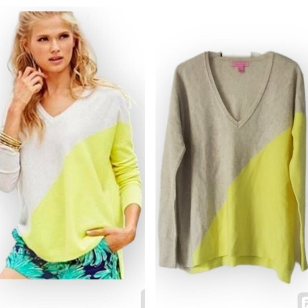 Lilly Pulitzer Alessandra Cashmere Colorblock Sweater M Luxury Neutral Modern
